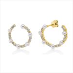 Ohrstecker Gelbgold 18kt 0,61 Diamantschmuck mit 24 Diamanten Zuchtperle 3 mm - 2V022