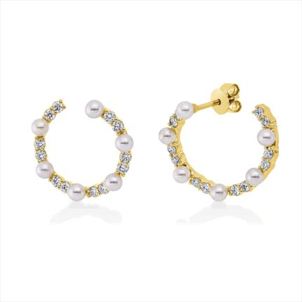 Ohrstecker Gelbgold 18kt 0,61 Diamantschmuck mit 24 Diamanten Zuchtperle 3 mm - 2V022