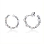 Ohrstecker Weißgold 18kt 0,60 Diamantschmuck mit 24 Diamanten Zuchtperle 3 mm - 2V022