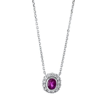 Collier Weißgold 18kt 0,28 Diamantschmuck Farbstein 0,48 ct - 4J846