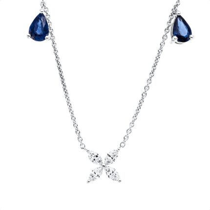 Collier Weißgold 18kt 0,54 Diamantschmuck Farbstein 0,86 ct - 4O210