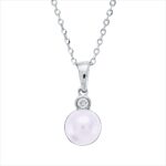 Collier Weißgold 18kt 0,02 Diamantschmuck mit 1 Diamanten Zuchtperle 5 mm - 4O398