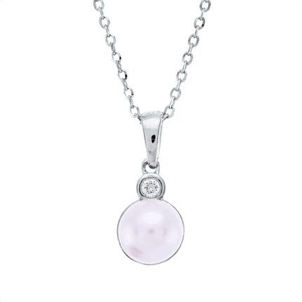 Collier Weißgold 18kt 0,02 Diamantschmuck mit 1 Diamanten Zuchtperle 5 mm - 4O398