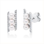 Ohrstecker Weißgold 18kt 0,20 Diamantschmuck mit 40 Diamanten Zuchtperle 3 mm - 2V302