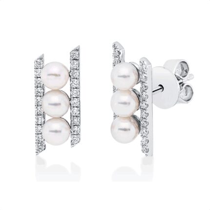 Ohrstecker Weißgold 18kt 0,20 Diamantschmuck mit 40 Diamanten Zuchtperle 3 mm - 2V302