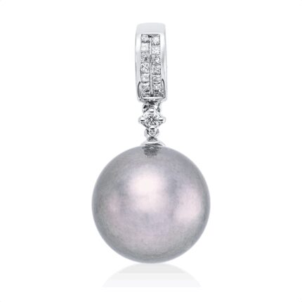 Anhänger Weißgold 18kt 0,12 Diamantschmuck mit 15 Diamanten Tahiti 11,5 mm - 3G055