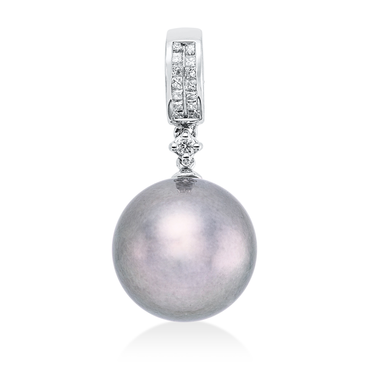 3G055W Anhänger Weißgold 18kt 0,12 Diamantschmuck mit 15 Diamanten Tahiti 11,5 mm - 3G055 – Bild 1