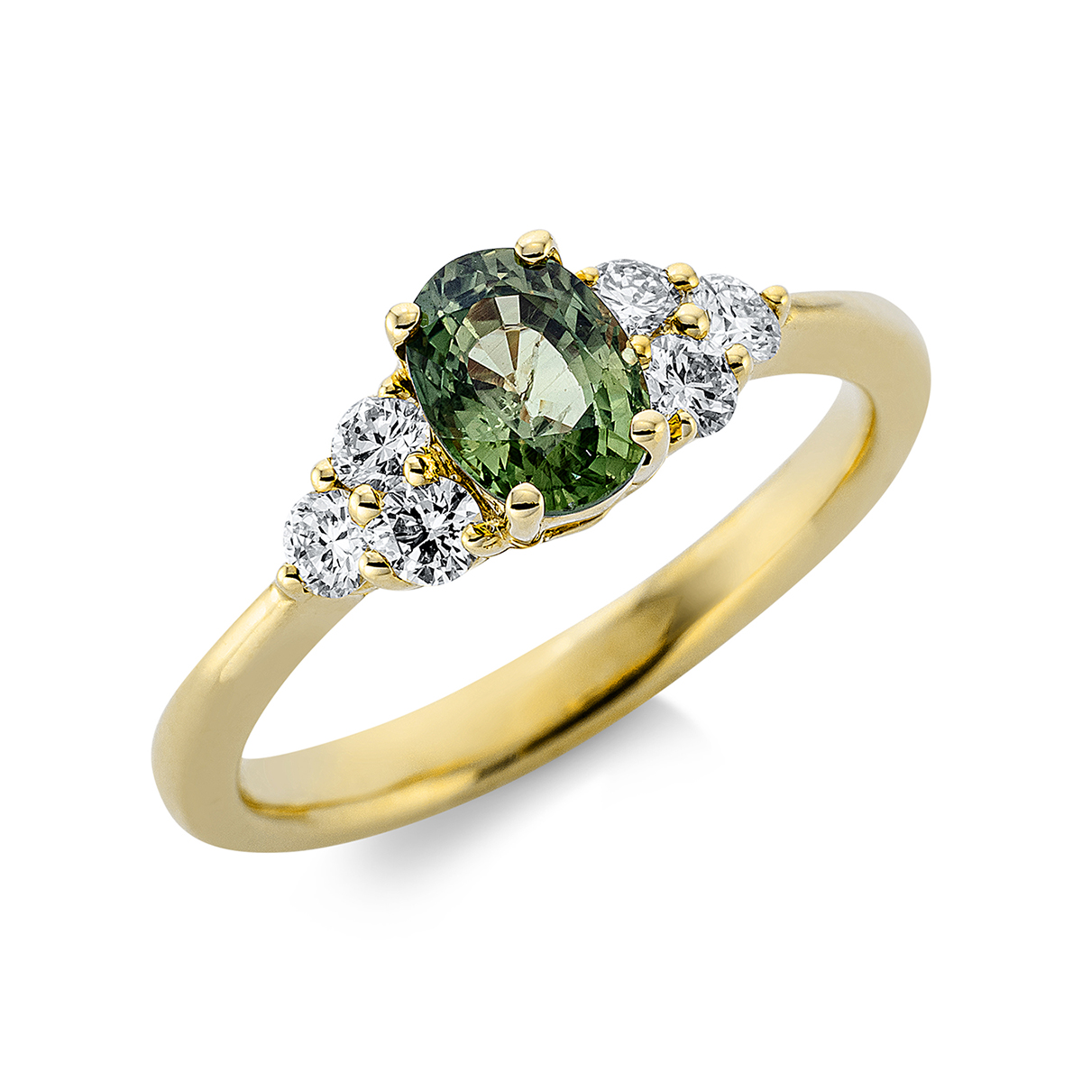 1DK23G Farbstein 4er-Krappe Gelbgold 18kt 0,36 Diamantringe Farbstein 1,08 ct - 1DK23 – Bild 1