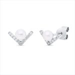 Ohrstecker Weißgold 18kt 0,10 Diamantschmuck mit 22 Diamanten Süßwasserperle 4,2 mm - 2V623