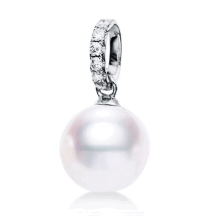Anhänger Weißgold 18kt 0,13 Diamantschmuck mit 6 Diamanten Süßwasserperle 10 mm - 3G587