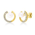 Ohrstecker Gelbgold 18kt 0,29 Diamantschmuck mit 18 Diamanten Süßwasserperle 5,5 mm - 2W336