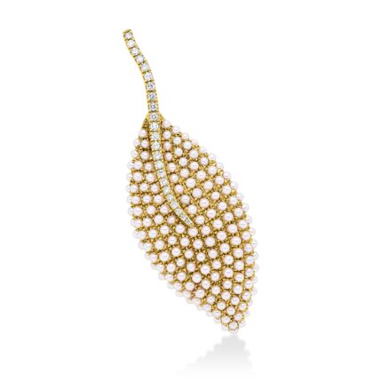 Brosche Gelbgold 18kt 0,18 Diamantschmuck mit 25 Diamanten Süßwasserperle 1,4 mm - 3I282