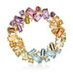 Brosche Gelbgold 18kt 0,08 Diamantschmuck Farbstein 5,4 ct - 3I359