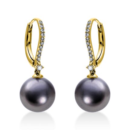 Ohrschmuck Gelbgold 18kt 0,16 Diamantschmuck mit 22 Diamanten Tahiti 9,5 mm - 2A924