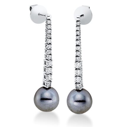 Ohrschmuck Weißgold 18kt 0,53 Diamantschmuck mit 24 Diamanten Tahiti 9,5 mm - 2P165