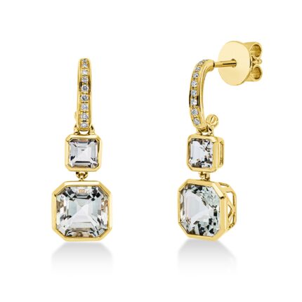 Ohrschmuck Zarge Gelbgold 18kt 0,09 Diamantschmuck Farbstein 3,9 ct - 2U694