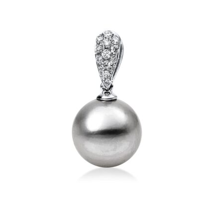 Anhänger Weißgold 18kt 0,12 Diamantschmuck mit 14 Diamanten Tahiti 10,5 mm - 3G010