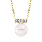 Collier Gelbgold 18kt 0,14 Diamantschmuck mit 3 Diamanten Zuchtperle 7,1 mm - 4N583