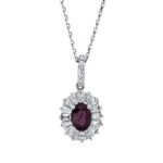 Collier Weißgold 18kt 0,50 Diamantschmuck Farbstein 0,58 ct - 4O755