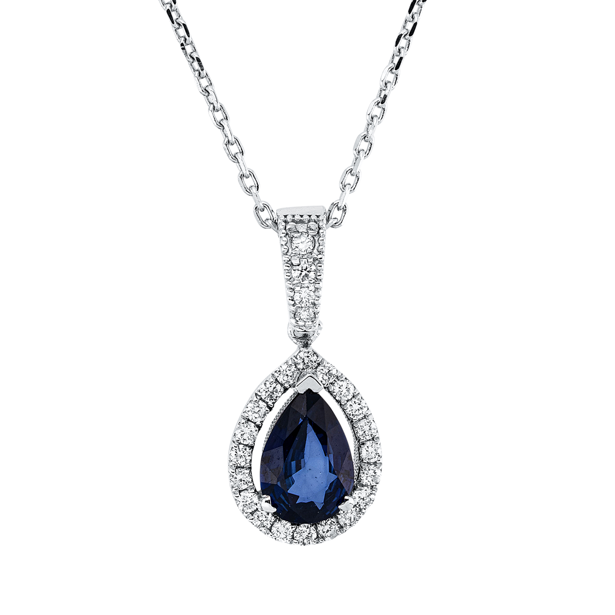 4O760W Collier Weißgold 18kt 0,15 Diamantschmuck Farbstein 0,68 ct - 4O760 – Bild 1